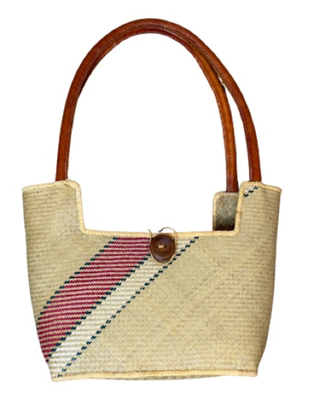 Handmade Woven Straw Handbag Leather Handles Boho Coastal Resort Purse NWOT
